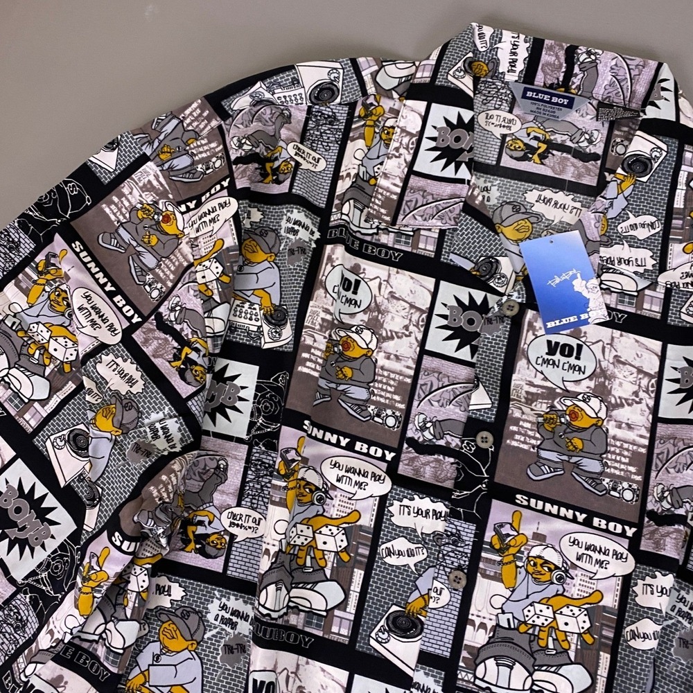 Vintage Y2K Blue Boy Hip Hop DJ Sunny Boy AOP Button Down Shirt Mens 5XL New NWT